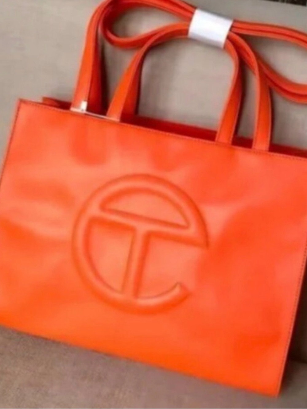 Telfar Orange Leather Tote with Embossed Logo